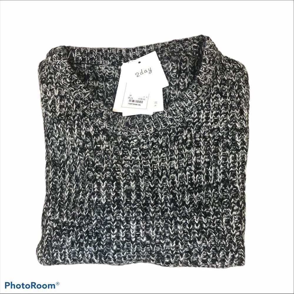 NWT 2 Day XL Cotton Black and Grey Chunky Sweater‎
